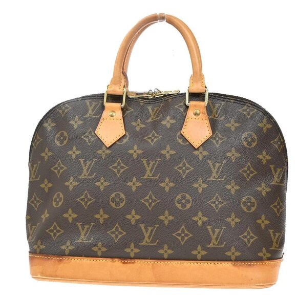 LOUIS VUITTON LV Logo Alma Hand Bag Monogram Leather Brown France M51130 83EE864